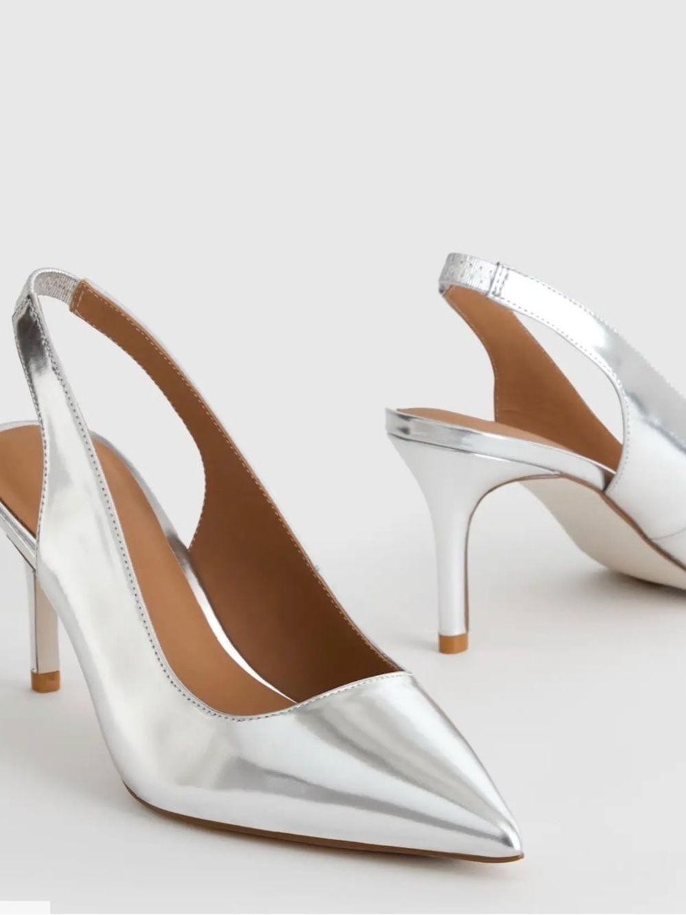 Quince Silver Pointed Slingback Heels Size 7